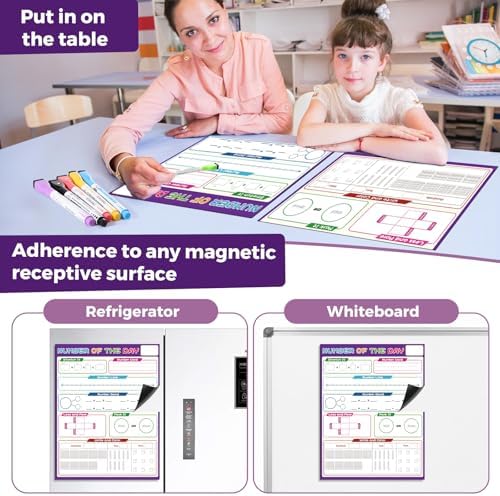 KIKIGOAL 21.5"x17" Magnetic Draw and Write Paper,Dry Erase Handwriting Lined Paper for Classroom Whiteboard, Writing Chart Page Teacher Must Have Homeschool Teaching Supplies (Number)