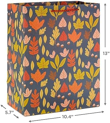 Hallmark 13" Large Fall Gift Bag Bundle (3 Bags: Orange and Tan Plaid, Leaves, Grateful Wreath) for Thanksgiving, Friendsgiving, Boss's Day, Clergy Appreciation, Grandparents Day
