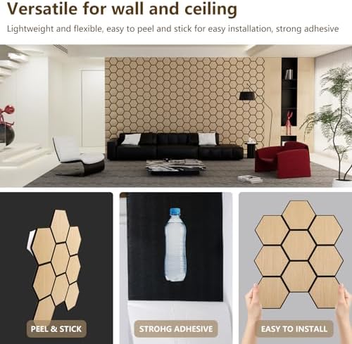 Hexagon Acoustic Wall Panels, Self-Adhesive Sound Absorbing Wall Panel by ARMURO, 4 Pack Covers 19.27 Sq Ft, Peel and Stick Noise Reducing for Home Office Studio Bedroom Wall Decor