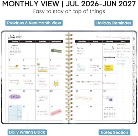 Planner 2026-2027, Weekly & Monthly Academic Calendar, Jul 2026 – Jun 2027