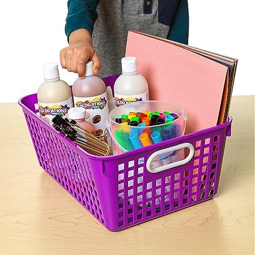 Really Good Stuff Large Plastic Book Baskets, 13.25" by 10" by 5.5"-12-Pack