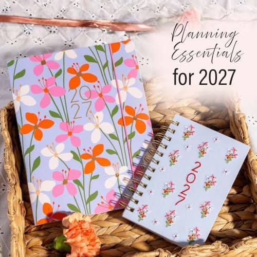 Orange Circle Studio 2027 Planner, Age of Romance Tri-Tab Weekly & Monthly Planner, 9.6" x 7", Spiral Bound Organizer with Note Pages, Pocket Dividers & Elastic Closure Design for Home Office Planning