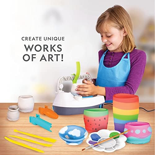 National Geographic Deluxe Pottery Wheel Complete Starter Kit for Kids | Plug-In Motor, 3 Lbs. Air-Dry Clay, Patented Arm Tool, Sculpting Tools, Gemstone Chips, Paints, Creative Birthday Gift