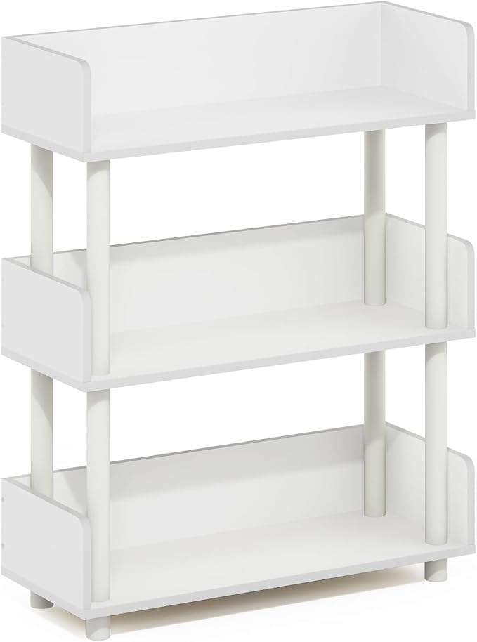 Furinno Turn-N-Tube 3-Tier Display Shelf, Storage Shelves, Book Shelf, Open Shelves with Rounded Corner Top Edges, for Organization and Storage, Living Room, Home Office, White