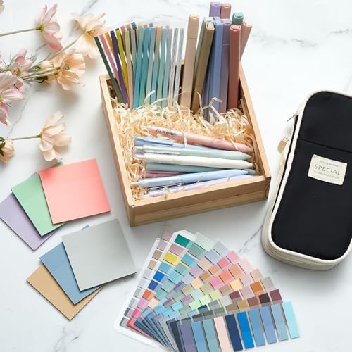 135 Pcs Book Annotation Kit with Pencil Case, 12 Pastel Highlighters, 11 Gel Pens, Fine Marker, 300 Transparent Sticky Notes, 2640 Index Tabs, Bible Study Supplies Kit(Classic,Black)