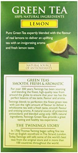Twinings Green Tea with Lemon - Flavorful Green Tea with Lemon Pieces, Caffeinated Tea Bags Individually Wrapped, 20 Count (Pack of 3)
