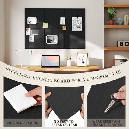 JBER Cork Board Alternative, 6 Pack 36" x 24" Felt Bulletin Board, Black