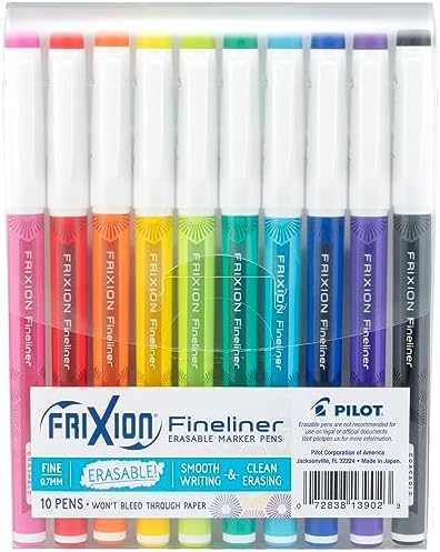 PILOT FriXion Fineliner Erasable Marker Pens, Fine Point 0.7 mm, Pack of 10