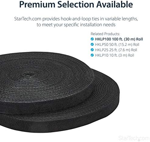 StarTech.com 100ft. Hook and Loop Roll - Cut-to-Size Reusable Cable Ties - Bulk Industrial Wire Fastener Tape - Adjustable Fabric Wraps - Black (HKLP100)