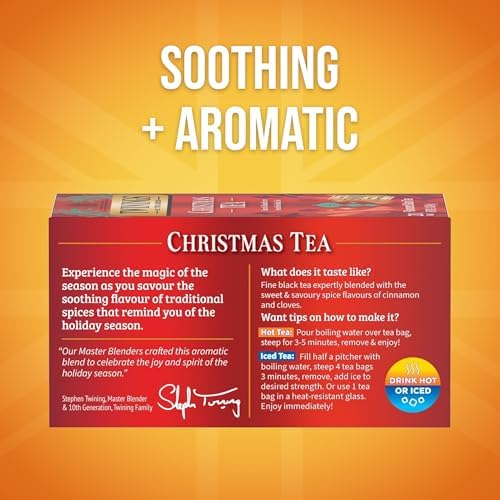 Twinings Christmas Tea, Holiday Spiced Black Tea Bags, 20 CT Box (6 Pack)