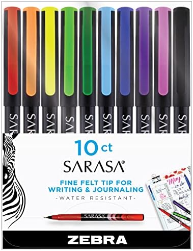 Zebra Pen SARASA Fineliner Pen, Assorted Ink, 0.8mm, 10-Pack
