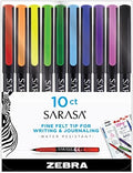 Zebra Pen SARASA Fineliner Pen, Assorted Ink, 0.8mm, 10-Pack