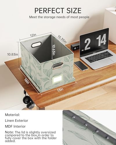 Oterri 2 Pack File Storage Organizer, Document Organizer, Portable File Box with Lid, Fit for Letter/Legal File Folder Storage,Leaf Gray-Box only