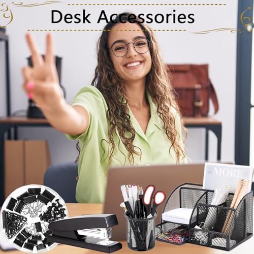 Office Supplies,Desk Accessories,Stapler and Tape Dispenser Set,1000 Staples,Staple Remover,Pen Holder,Folding Phone Holder,Journal Notebook,Ballpoint Pen,Scissor,Ruler,Clear Tape,Sticky Notes,Ect
