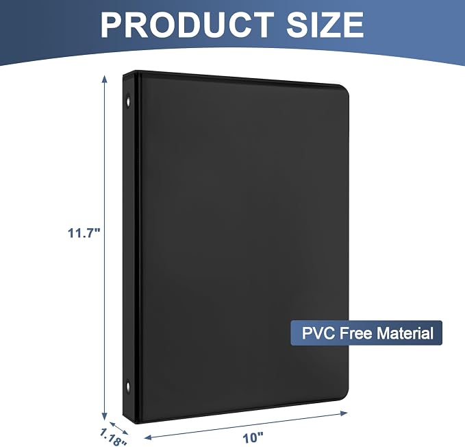1/2 Inch 3 Ring Binder, 0.5" Round Ring Binder with 2 Interior Pockets, Durable Binders Holds 100 Sheets of US Letter Size 8.5'' x 11'' Paper for Office/Home/School （Black 12-Pack）