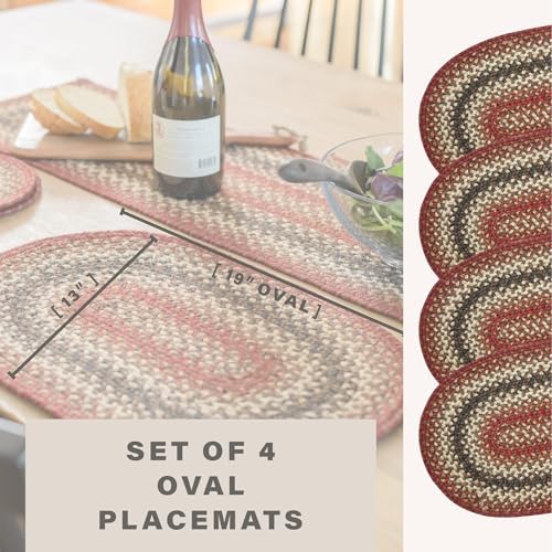 Homespice Chester Braided Placemats for Cabin Decor, Oval 13x19 Set of 4