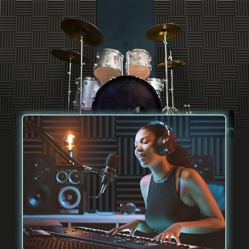 JBER 24 Pack Sound Proof Acoustic Foam Panels, Thicken, 5 X 30 X 30 cm Self-Adhesive Acoustic Wall Paddings for Home Office Studios (Black)