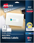 Avery® Printable Address Labels, 1" x 2-5/8", Matte White, Sure Feed® Technology, Inkjet Printer Compatible, 600 Blank Labels, Great for Mailing, Branding, School Supplies, and More (8250)