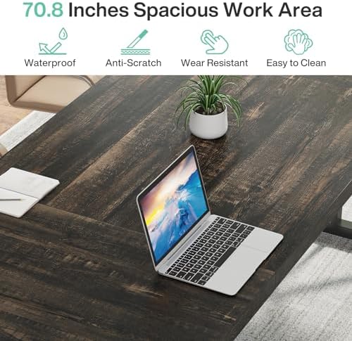 Tribesigns 70.8-Inch Executive Desk, Large Computer Office Desk Workstation, Modern Simple Style Laptop Desk Study Writing Table Business Furniture for Home Office (Black Oak, 70.8 Inch)