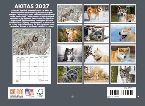 Akita Calendar 2027 Monthly Wall Calender 12 Month