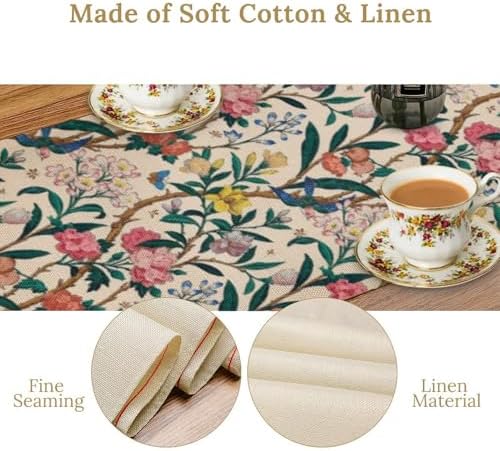 William Morris Vintage Floral Table Runner, Birds Butterflies and Bees Botanical Flower Original Design Print Table Runner for Home Party Dining Room Kitchen Decor 13x60 Inch
