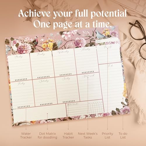 Undated Weekly Desk Planner Pad - 52 Pages Notepad With To Do List and Habit Tracker | Desk Pad Tear Off for Organization