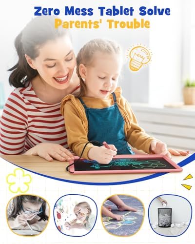 ORSEN LCD Writing Tablet 12 Inch, Colorful Doodle Board Drawing Tablet, Erasable Reusable Writing Pad, Educational for 3-8 Year Old Girls Boys(Pink)