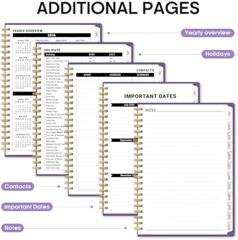 Planner 2026-2027, Jul 2026-Jun 2027 Academic Monthly & Weekly Planner | 6.3" x 8.5" Hardcover Calendar Planner for Women, Spiral Organizer with tabs, School Office Home Supplies, Velour Petal