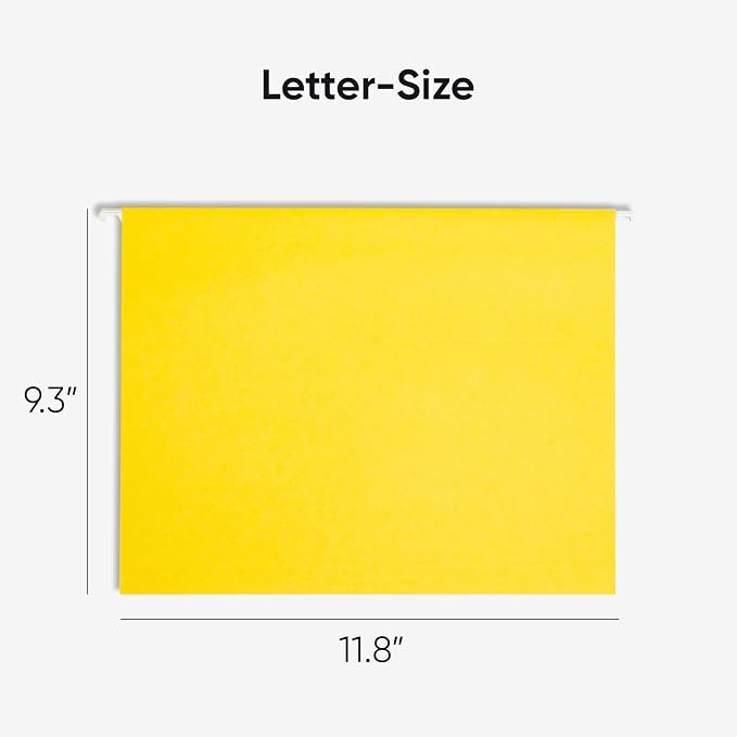 Smead TUFF Hanging File Folder with Easy Slide Tab, 1/3-Cut Sliding Tab, Letter Size, Yellow, 18 per Box (64044, Rod Color May Vary)