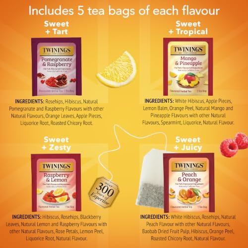 Twinings Sweet Escape Fruity Herbal Tea Variety, 20 Count, Pack of 6