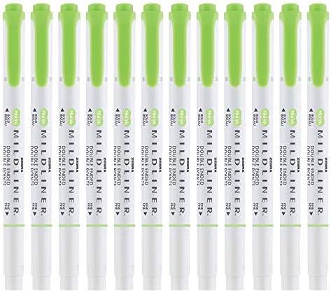 Zebra Pen MILDLINER No Bleed Highlighter, Green Color, Dual Tip, 12-Pack