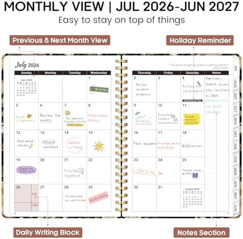 Planner 2026-2027, Weekly & Monthly Academic Calendar, Jul 2026 – Jun 2027