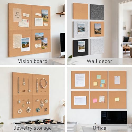 Cork Board for Wall, 36"x24", 6-Pack Cork Tiles