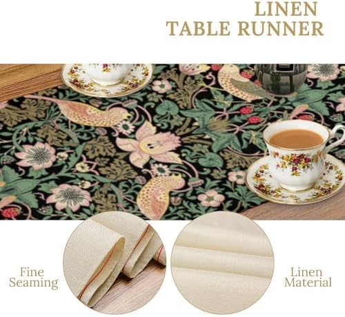 William Morris Floral Table Runner, Vintage Flowers Green Botanical Printed Table Runner for Home Kitchen Dining Table Decoration,13x36 Inch