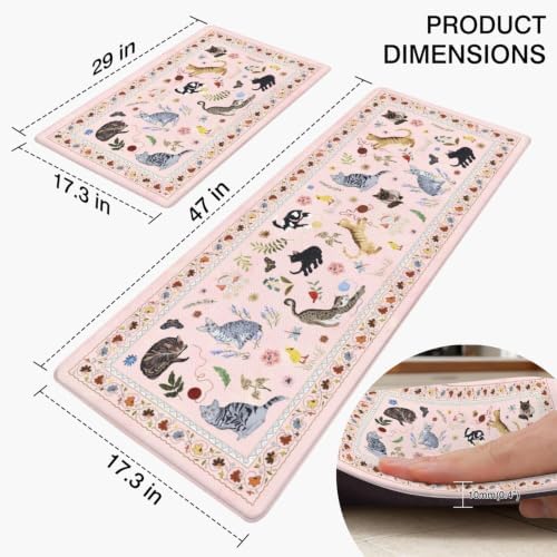 Ghost Black Cat Halloween Kitchen Rugs and Mats Set of 2, (17"x47"+17"x30") Gothic Cute Spooky Season Pumpkin Trick Or Treat Non Skid Washable Runner Rugs for Home Decor Decorations and Accessories
