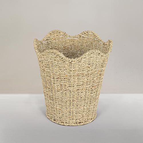 Household Essentials Woven Wastebin with Scalloped Edge, Natural