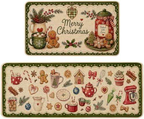 Baccessor Christmas Kitchen Rugs Set of 2 Gingerbread 17x29 and 17x47 Inch