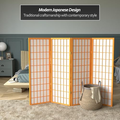 4 ft. Short Window Pane Shoji Screen - Honey - 4 Panels