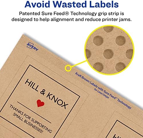 Avery® Kraft Brown Square Labels, Sure Feed® Technology, 3" x 3", 150 Kraft Brown Labels, Print-to-The-Edge, Laser/Inkjet Printable