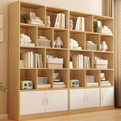 Closed Back Cabinet Wood Standard 9.5'' Wide Bookcase Bookshelf Storage Rack Multi-layered Storage Shelf Cabinet Display Unit Integrated Against the Wall Natural/White 47.2"L x 9.4"W x 70.9"H