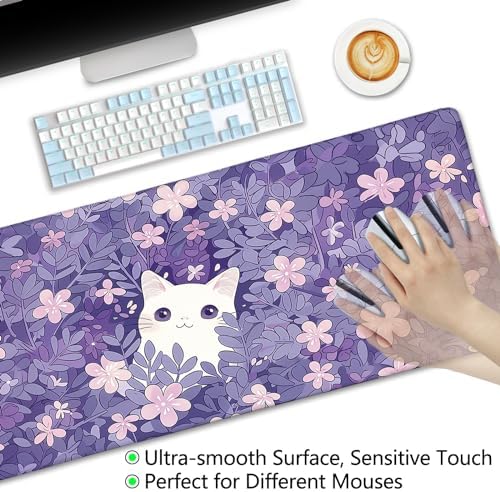 LIMKRIAN Cat Purple Mouse Pad Large Desk Mat 31.5x11.8 in