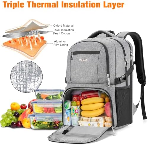 Insulated Lunch Backpack Fit 17" Laptop with Cooler Compartment