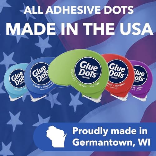 Glue Dots, Removable Dots Dot N' Go Dispenser, Double-Sided, 3/8", .38 Inch, 1200 Dots, DIY Craft Glue Tape, Sticky Adhesive Glue Points, Liquid Glue Alternative, Clear, 6 Pack