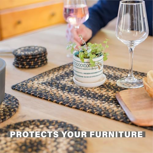 Homespice Kilimanjaro Jute Braided Coasters, Round 4" Set of 6