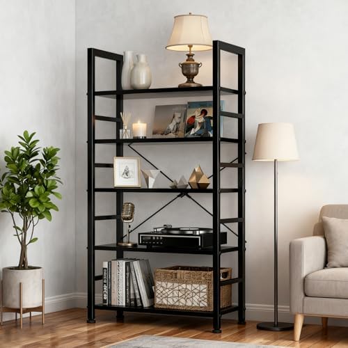5 Tier Bookshelf, Free Standing Bookcase with Open Storage Shelves