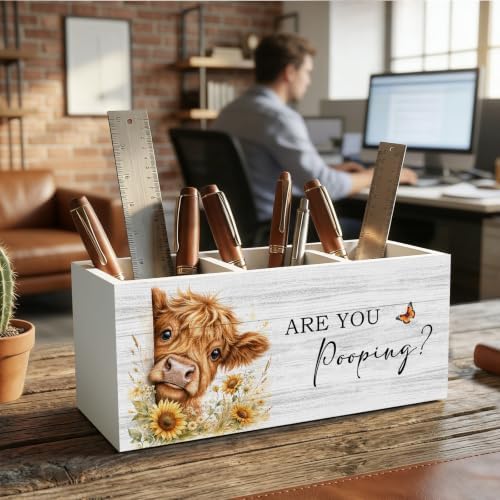 Funny Cute Highland Cow Pencil Pen Holder for Desk Organizer