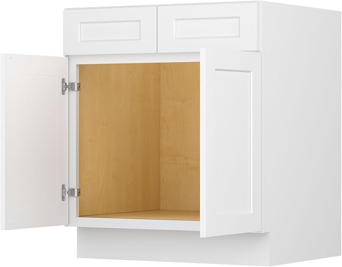 Furinno Shaker Sink Bases Kitchen Cabinet, 2-Doors, White | 24 D x 30 W x 34.5 H, Adjustable Hinges, Soft-Close Shaker-Style Door, Ready to Assemble, Plywood, for Pantry, Dining Room