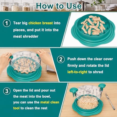 Large Chicken Shredder Tool with Suction Base 2026 – Twist Meat Shredder with Ergonomic Handle & Anti-Slip Grip – Transparent Lid for Easy Shredding Chicken & Beef (Blue)