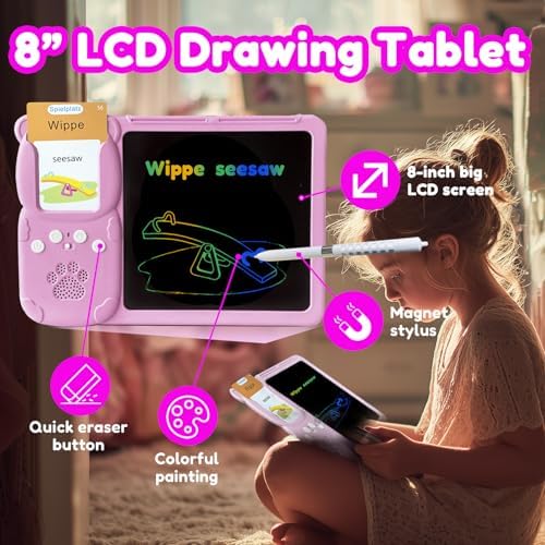 Writing Tablet with Bilingual Flash Cards for Kids, German, Pink