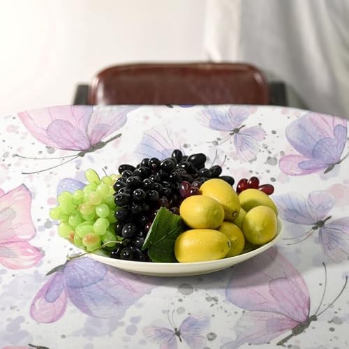 Purple Butterfly Tablecloth, Watercolor Pink Butterfly Abstract Cartoon Print Table Cloth for Farmhouse Kitchen Dinning Room Picnic Parties Home Decor 55x75in